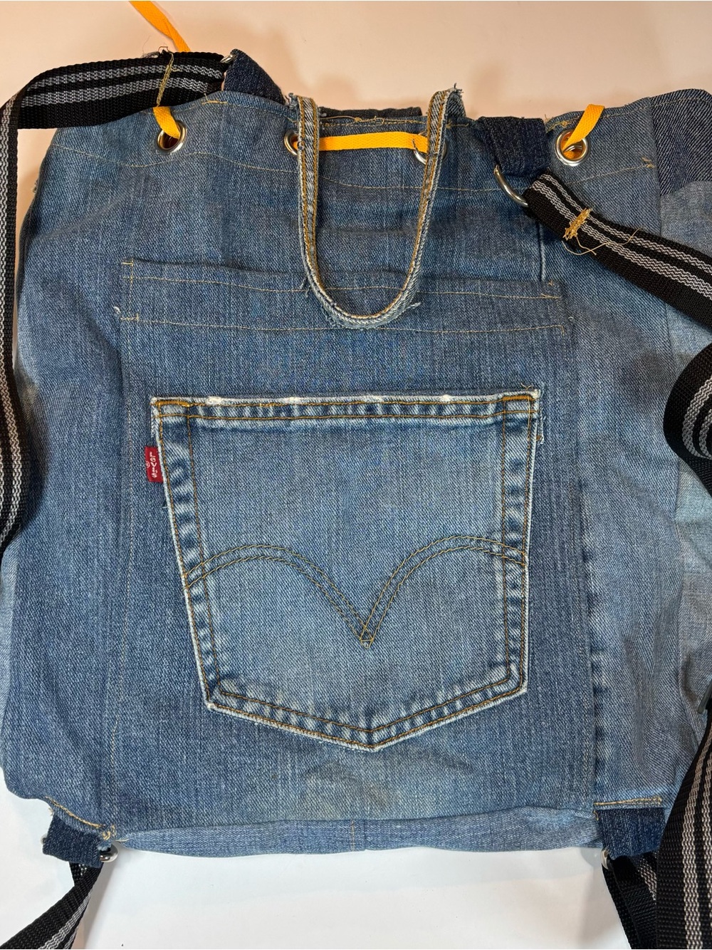 90’s Route 66 Jeans Purse Tote Bag Lined Handmade Denim Pockets Patchwork - Picture 6 of 12